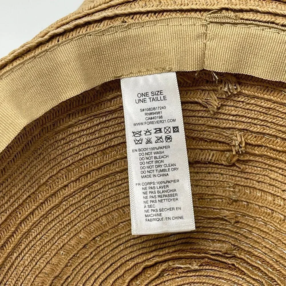 Forever 21 Wide Brim Paper Raffia Tan Outdoor Beach Sun Hat One Size OSFM